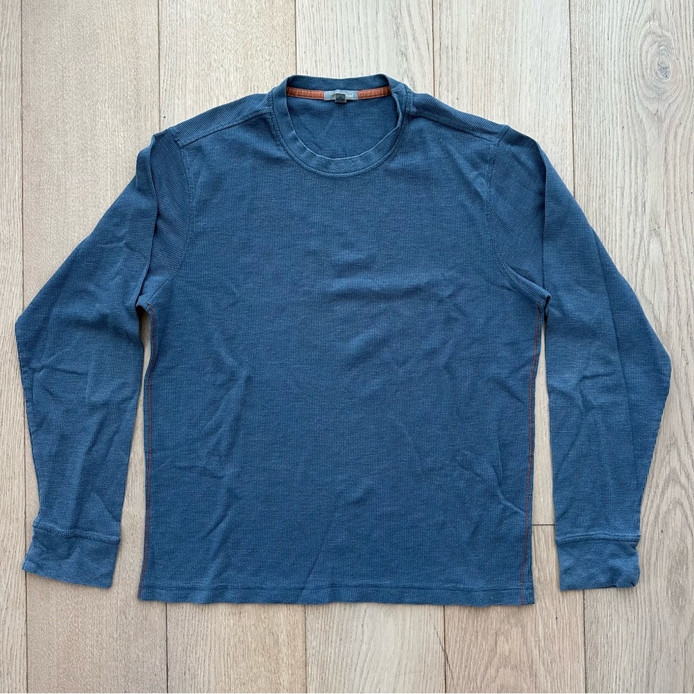 Horny Toad Men’s Blue Waffle Long Sleeve Moisture-Wicking Organic Cotton Crew